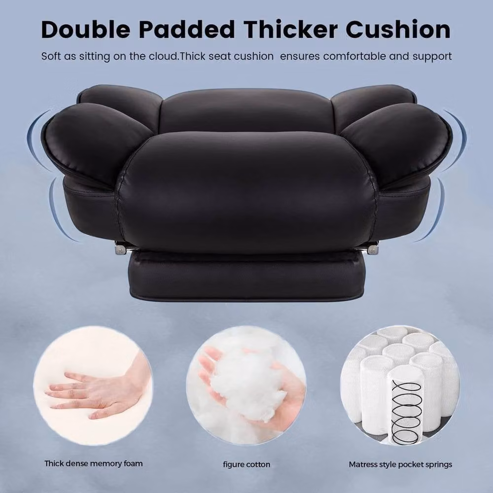 KORVIXA Black Big & Tall PU Leather Swivel Office Desk Chair with Headrest and Armrests – 3