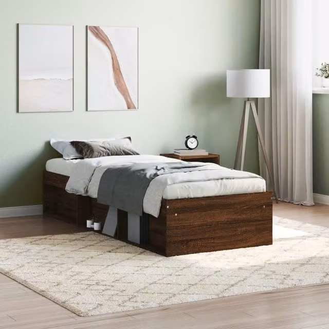 Berkfield Home Small Single Bed Frame in Brown Oak with Side Compartments, W: 75 cm, L: 190 cm – 1
