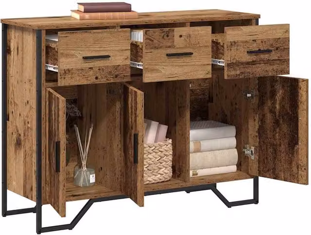 Berkfield Home Rustic Oak Sideboard in Brown, W/D/H: 97 x 32.5 x 74.5 cm – 1