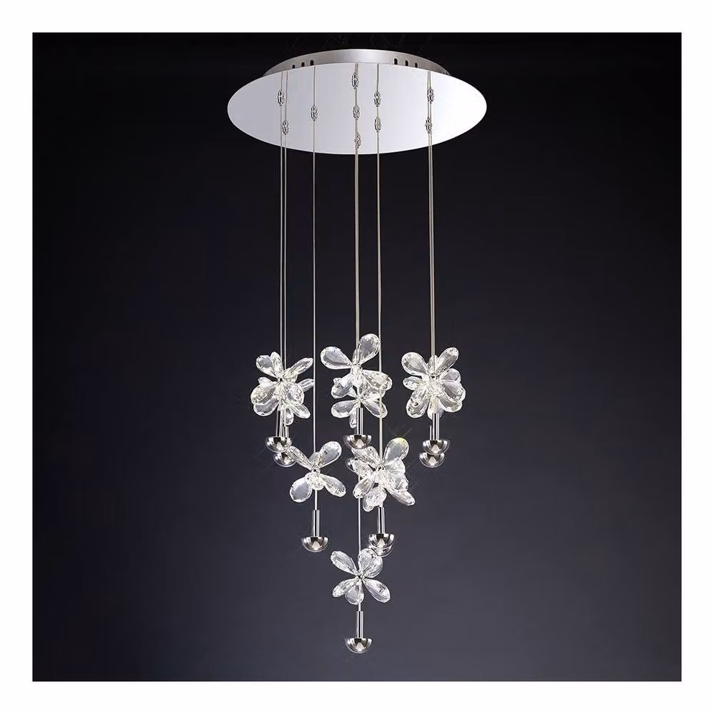 Netlighting Aviva Round 10 Light LED Ceiling Cluster Pendant in Chrome and Grey Crystal – 2
