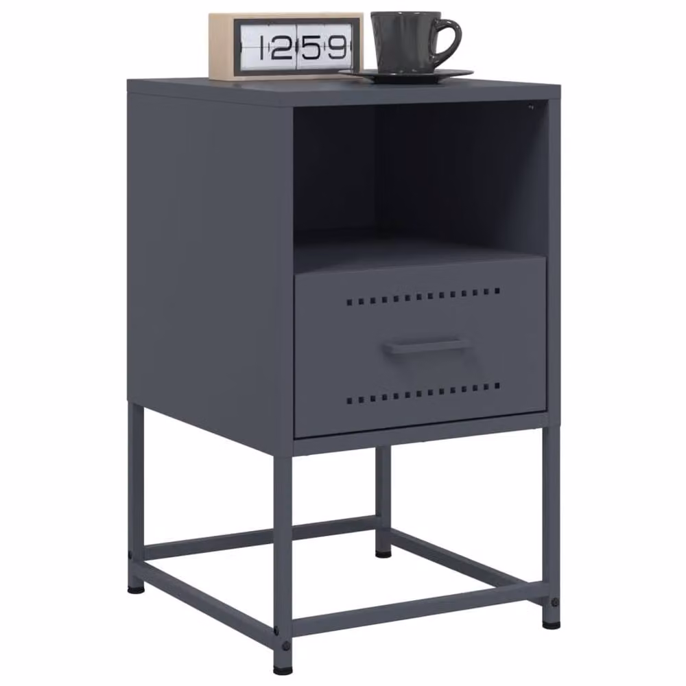 Berkfield Home Set of 2 Anthracite Steel Bedside Cabinets, W/D/H: 36 x 39 x 60.5 cm – 3