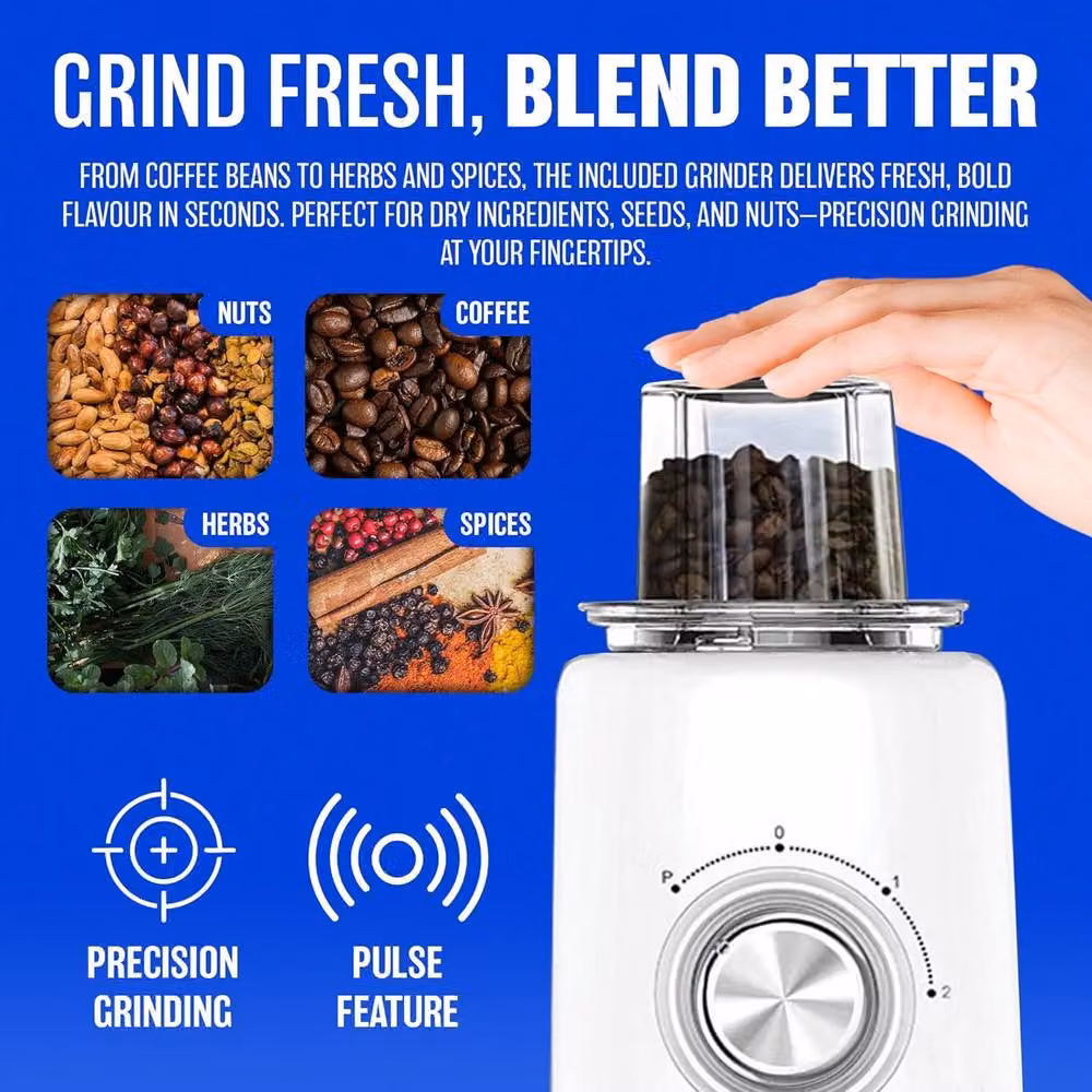 BARGAINS-GALORE 2 in 1 Multi Functional Blender with Grinder Jug, 600W, 5 Speed, White – 5