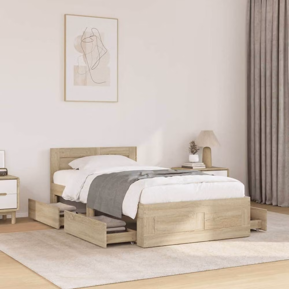 Berkfield Home Sonoma Oak Bed Frame with Headboard and Drawers, Light Brown, W: 75 cm, L: 190 cm – 2