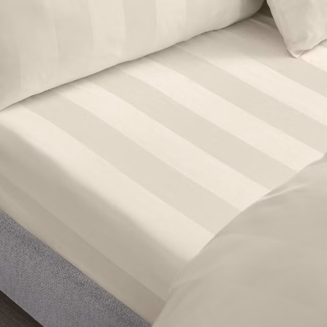 Catherine Lansfield So Soft Satin Stripe Fitted Sheet in Cream