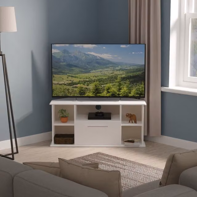 Sherwood Ready Assembled Corner TV Unit in White Matt