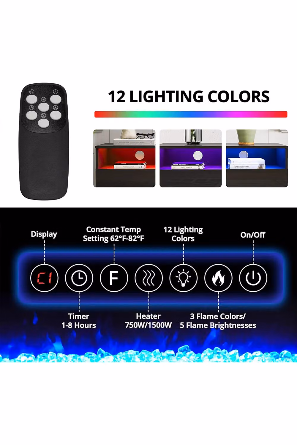 H&O Direct Black Electric Fireplace Insert TV Stand with 36 inch Fireplace – 4