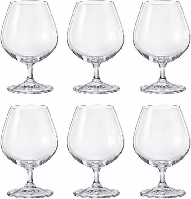 Simpa Bohemia Crystal Lara Brandy Cognac Glasses, Set of 6, 400ml, Clear