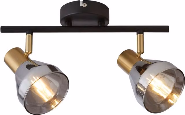 Vanclose Two Light Bar Ceiling Light in Black and Gold/Brass with Glass