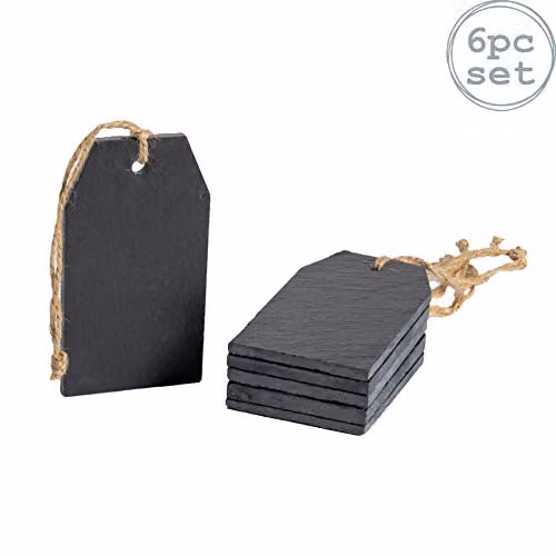 Nicola Spring Natural Slate Hanging Tags, Pack of 6, Grey, Beige and Black, W: 9 cm x H: 5 cm – 1