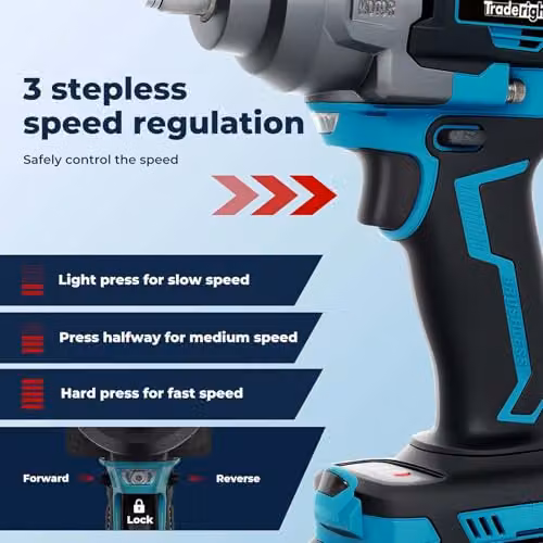 Traderight Cordless Brushless Impact Wrench 21V with 1200Nm High Torque, 1/2 inch Drive, 2 x 4.0Ah Lithium-Ion Batteries, Fast Charger and Socket Set – 4