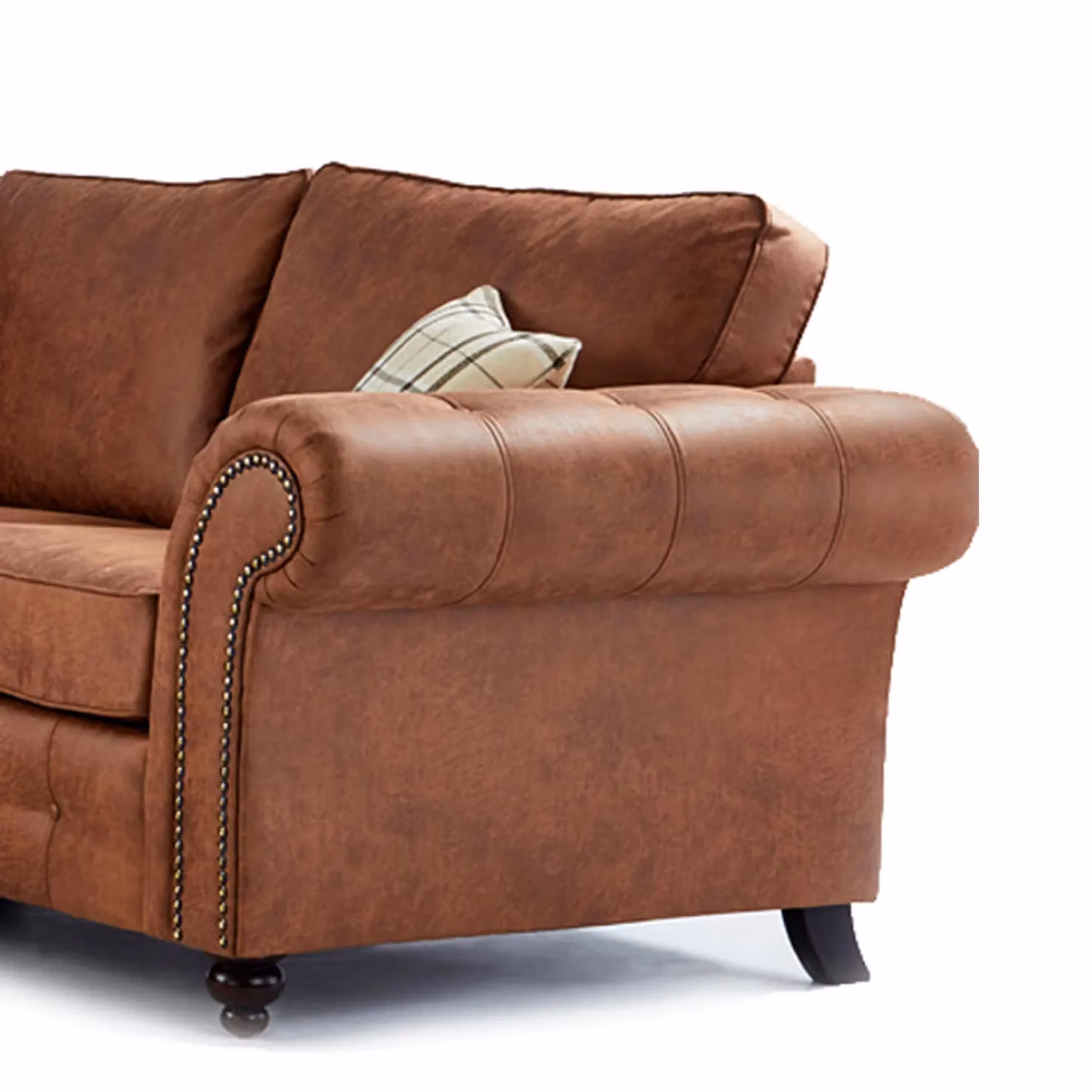 Furnishings For Less UK Oakland 4 Seater L Shape Corner Chesterfield Sofa Suite in Tan Synthetic Leather with Scatter Cushions – 3