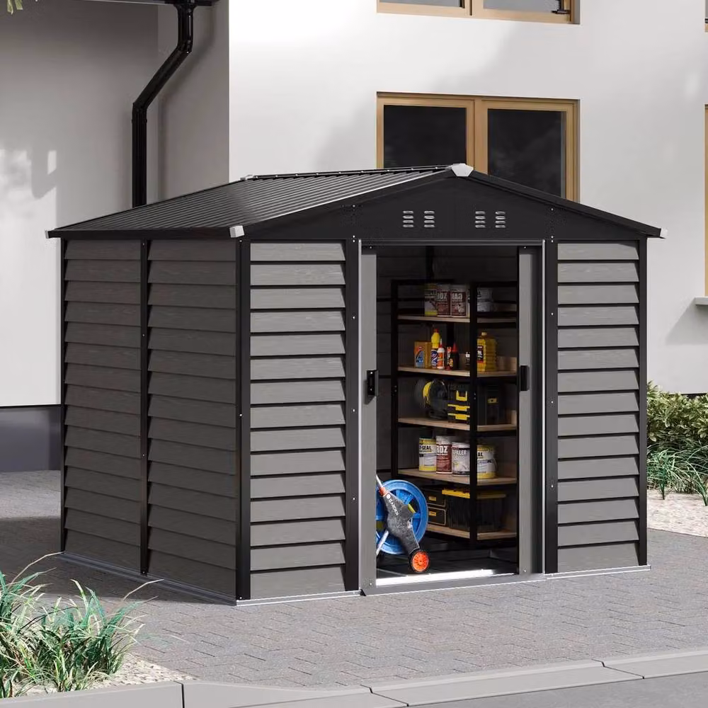 NESTLUNE Metal Garden Shed with Apex Roof in Dark Grey, H: 190 cm, D: 60 cm – 4