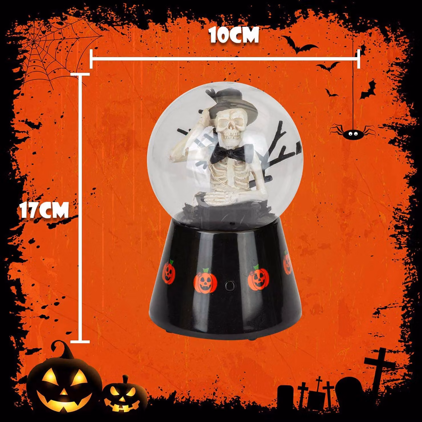 VFM e-Store Halloween Globe Light Up Trinket Decoration, Black, W: 17 cm, D: 10 cm, H: 1 cm – 2