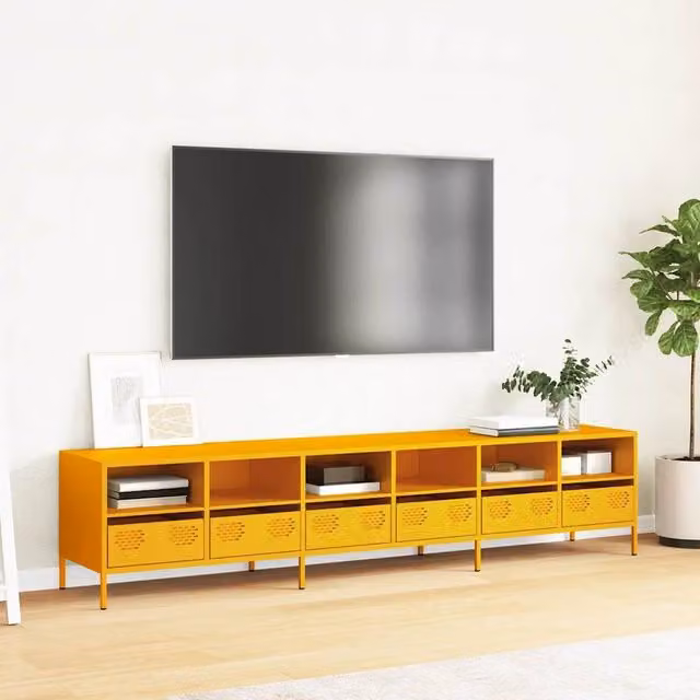Berkfield Home Industrial TV Cabinet in Matt Mustard Yellow, W/D/H: 202 x 39 x 43.5 cm