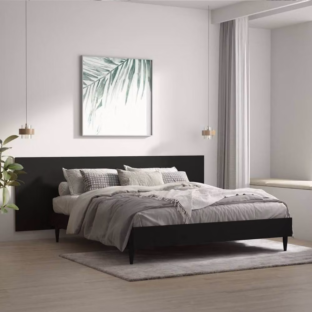Berkfield Home Black Wall Mount Headboard in Engineered Wood W/D/H: 240 x 1.5 x 80 cm – 1