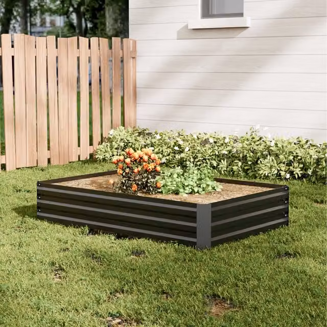 Lifeideas Rectangular Galvanised Steel Raised Garden Bed in Black, 120 cm
