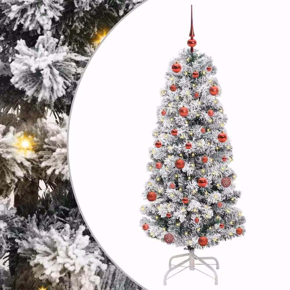 Berkfield Home Artificial Hinged Christmas Tree in Green and White, Height: 150 cm – 2