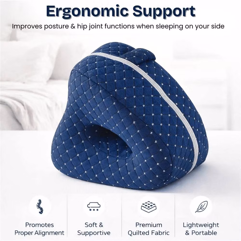 Nordara ONESAVE Alignment Pillow in Navy Blue with Contoured Memory Foam for Side Sleeping and Knee Leg Support – 2