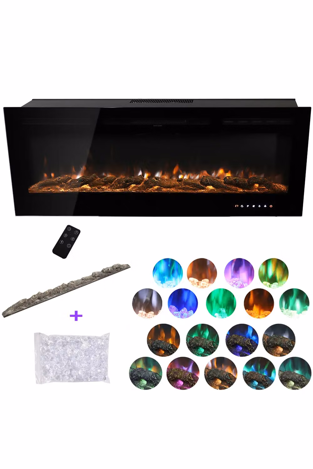 Living and Home 50 Inch Black Recessed and Wall Mounted Electric Fireplace with Remote – 4