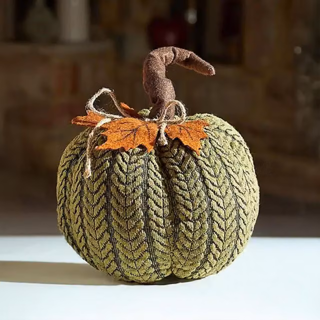 Marco Paul Green Plush Pumpkin Autumn and Halloween Tabletop Decoration, Height: 16 cm