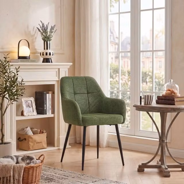 SONARA Modern Single Dining Chair in Green Chenille Fabric