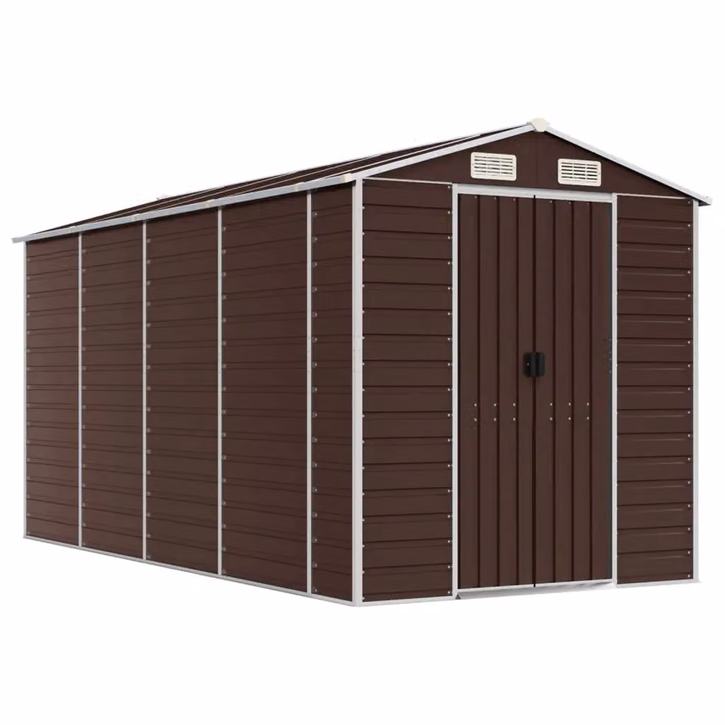 Berkfield Home Brown Galvanised Steel Pent Garden Shed W/D/H: 385 x 191 x 198 cm – 2