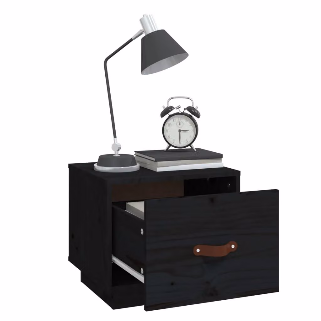 Berkfield Home Black Rustic Solid Wood Pine Bedside Cabinet W: 40 cm, D: 34 cm, H: 35 cm – 3