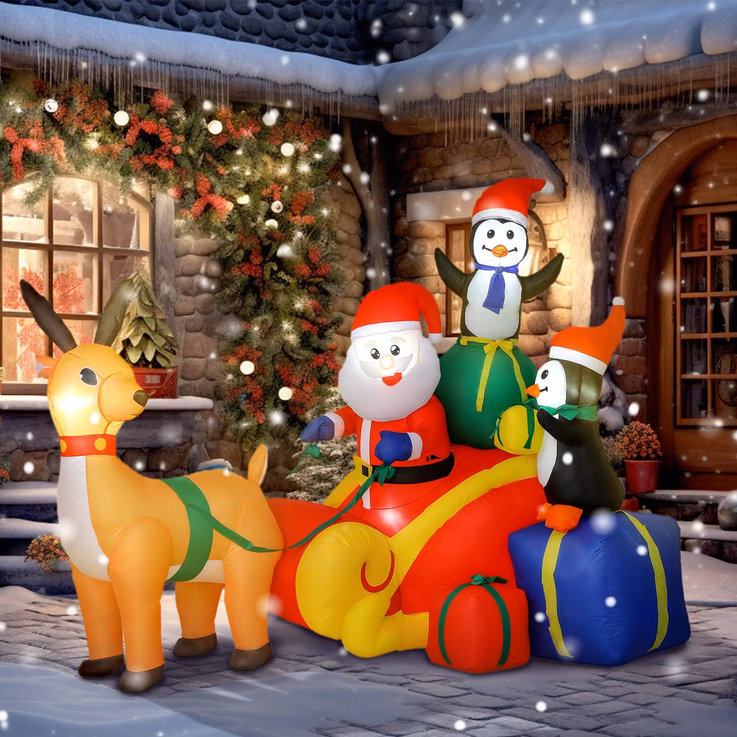 Outsunny Multicolour 6ft Inflatable Santa Sleigh Christmas Decoration with Accessories – 2