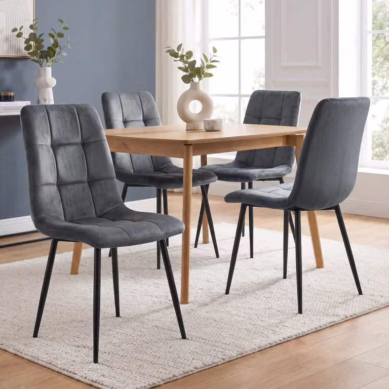 DHS Set of 4 Modern Velvet and Bouclé Dining Chairs with Armrests and Metal Legs