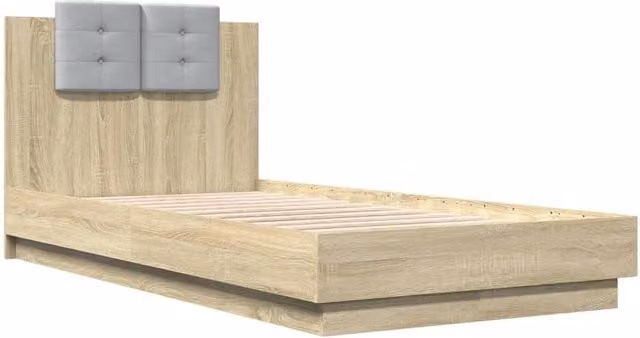 Berkfield Home Sonoma Oak Soft Bed Frame in Light Tan, W/D/H: 90 x 190 cm