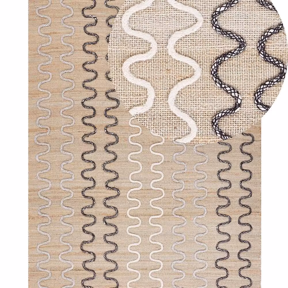 Wyld and Coco Beige Handwoven Jute and Wool Geometric Rectangular Rug W: 140 cm, L: 200 cm