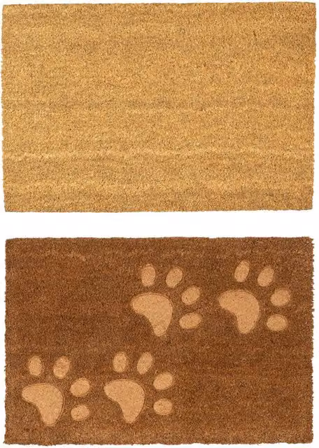 Nicola Spring Coir Door Mat Set of 2 with Embossed Animal Paws, Brown and Black, W: 60 cm, D: 40 cm – 7