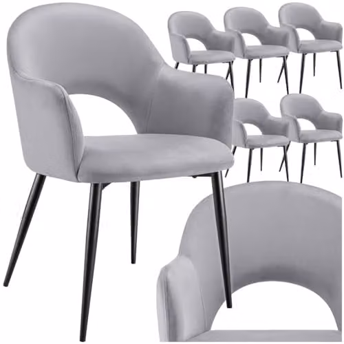 tectake Set of 6 Velvet Look Dining Chairs with Curved Backrests and Steel Legs in Light Grey, W/D/H: 57 x 61.5 x 87.5 cm – 1