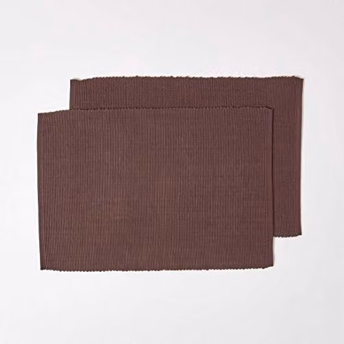 Homescapes Non-Slip Cotton Placemats, Set of 2, Chocolate Brown, W: 50 cm, D: 33 cm