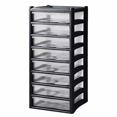 Simpahome 8 Drawer Plastic Storage Tower in Black, H 92 cm x W 38 cm x D 38 cm