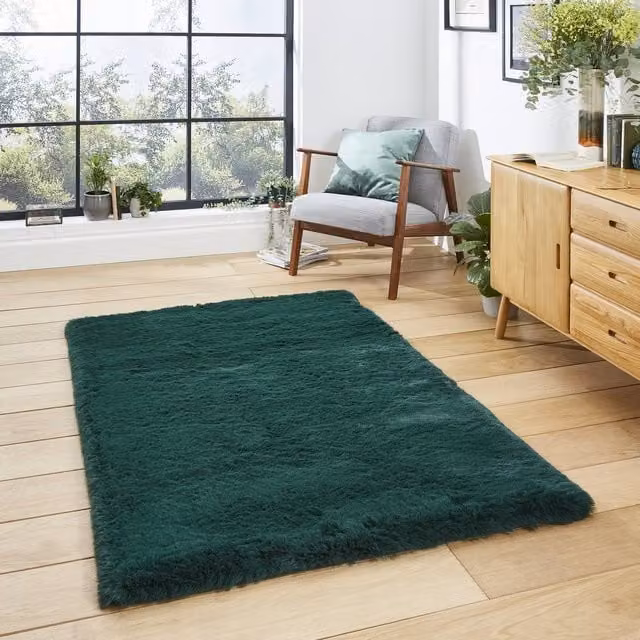 Terrys Super Teddy Plain Shaggy Rectangular Rug in Jewel Green