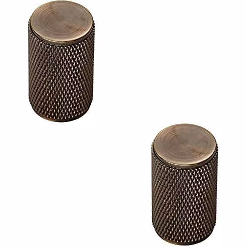 Loops 2 Pack Knurled Cylindrical Cupboard Door Knobs in Antique Brass – 1