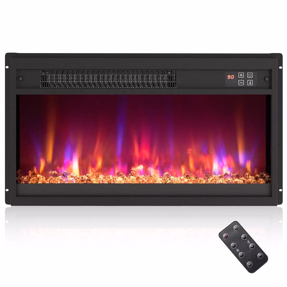 Costway 23 inch Recessed Electric Fireplace Insert 1500W Heater with Remote and Timer in Black – 2