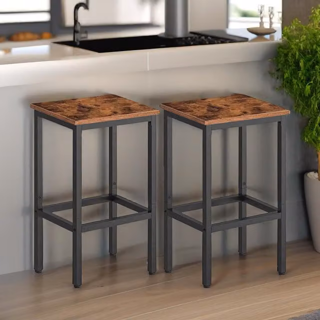 Rafaelo Mobilia Set of 2 Industrial Counter Height Stools in Brown and Black – 1