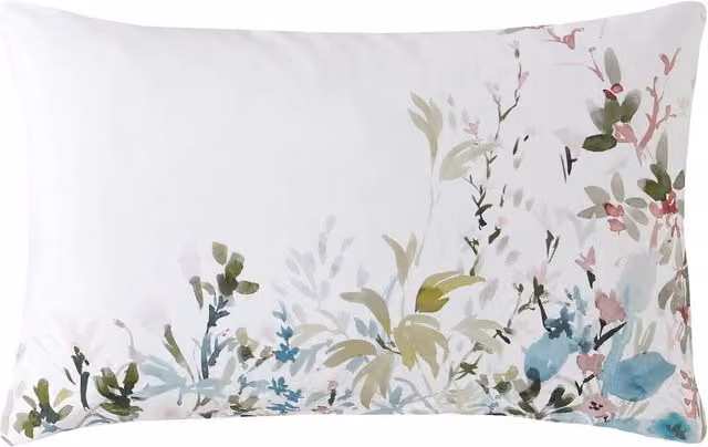 Laura Ashley Pointon Fields Floral Mako Satin Cotton Housewife Pillowcase, Multicolour and White