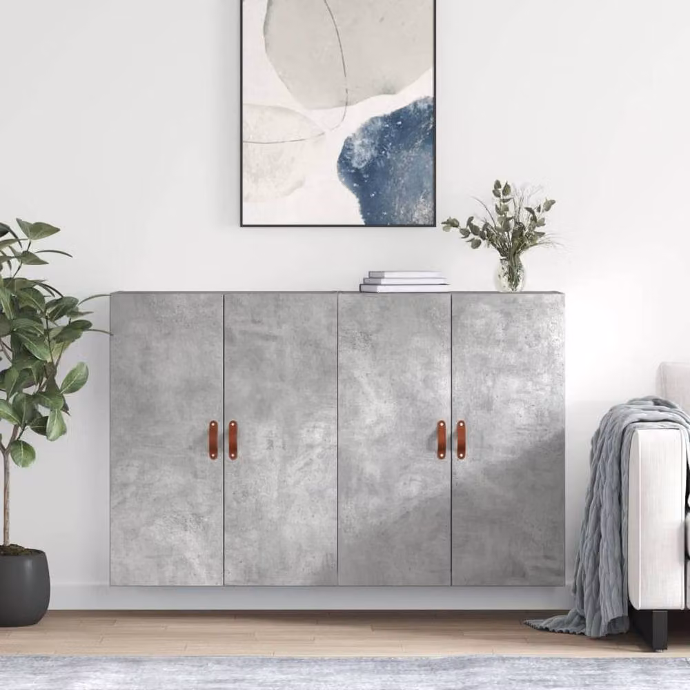 Berkfield Home Wall Mounted Cabinets, 2 Piece Set, Concrete Grey, W/D/H: 69.5 x 34 x 90 cm – 2