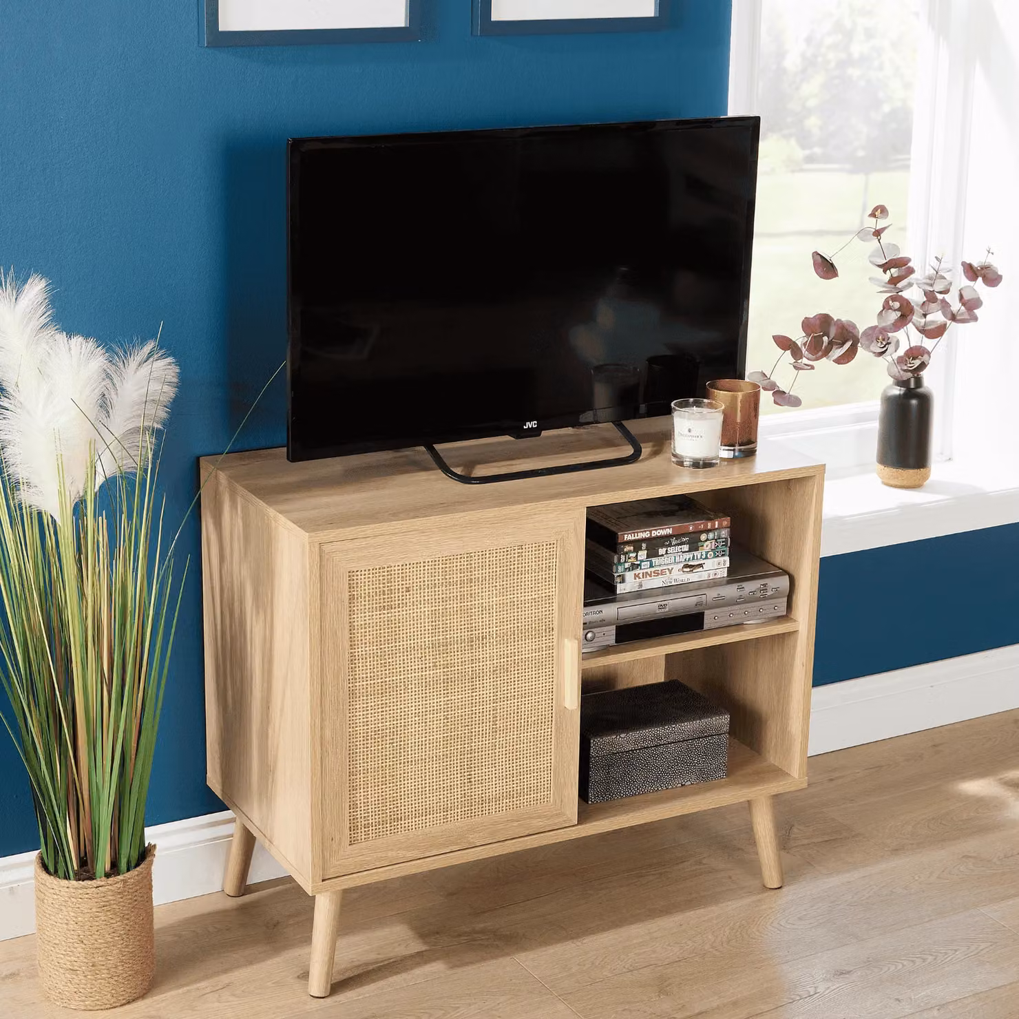Home Source Natural Rattan Sideboard with Open Shelving and Media Compartments – 2