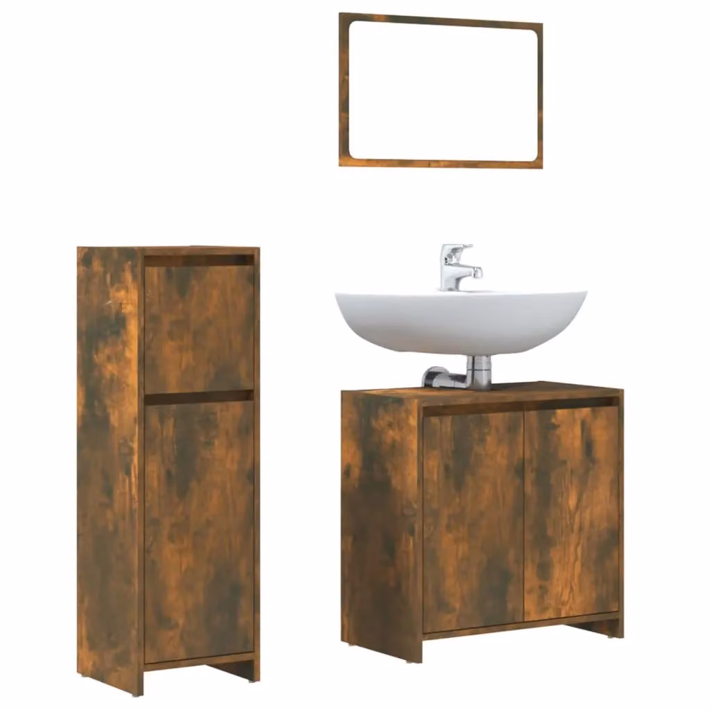Berkfield Home 3 Piece Smoked Oak Bathroom Furniture Set in Brown – 2