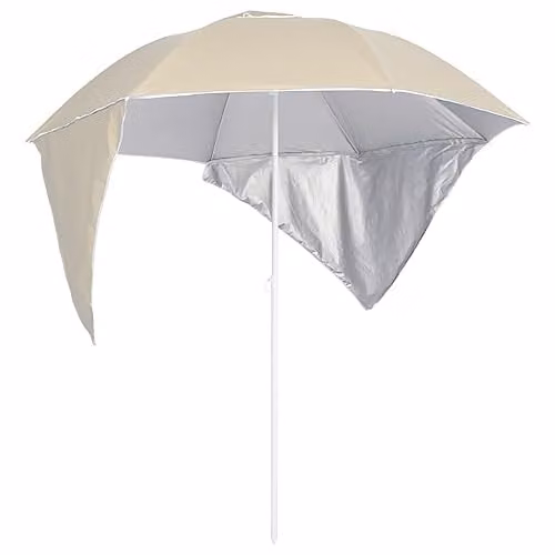 vidaXL Round Beach Parasol with Detachable Side Walls, Sand and Silver, Diameter: 218 cm – 1
