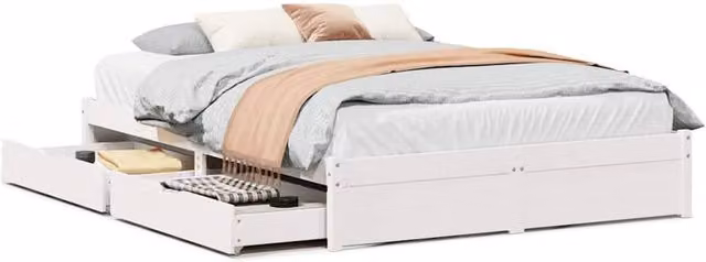 Berkfield Home White Solid Wood Pine Bed Frame W/D/H: 140 x 200 x 31 cm