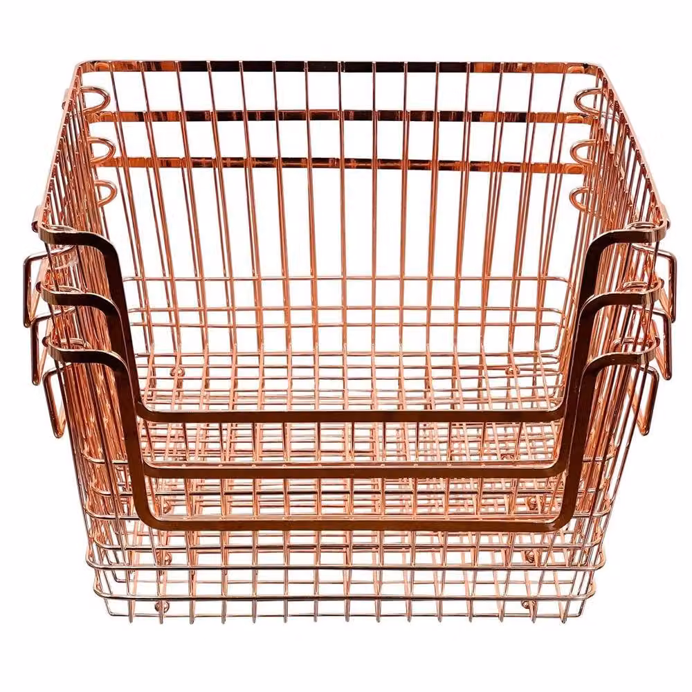 EONLION 2-Piece Stackable Metal Wire Storage Basket Set in Rose Gold, W: 50 cm, D: 50 cm, H: 50 cm – 2