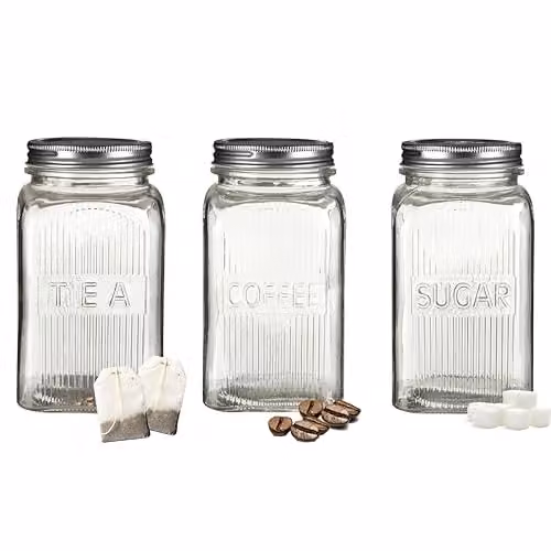 Orsina Set of Three Transparent Glass Jars with Gold Metal Screw Lids