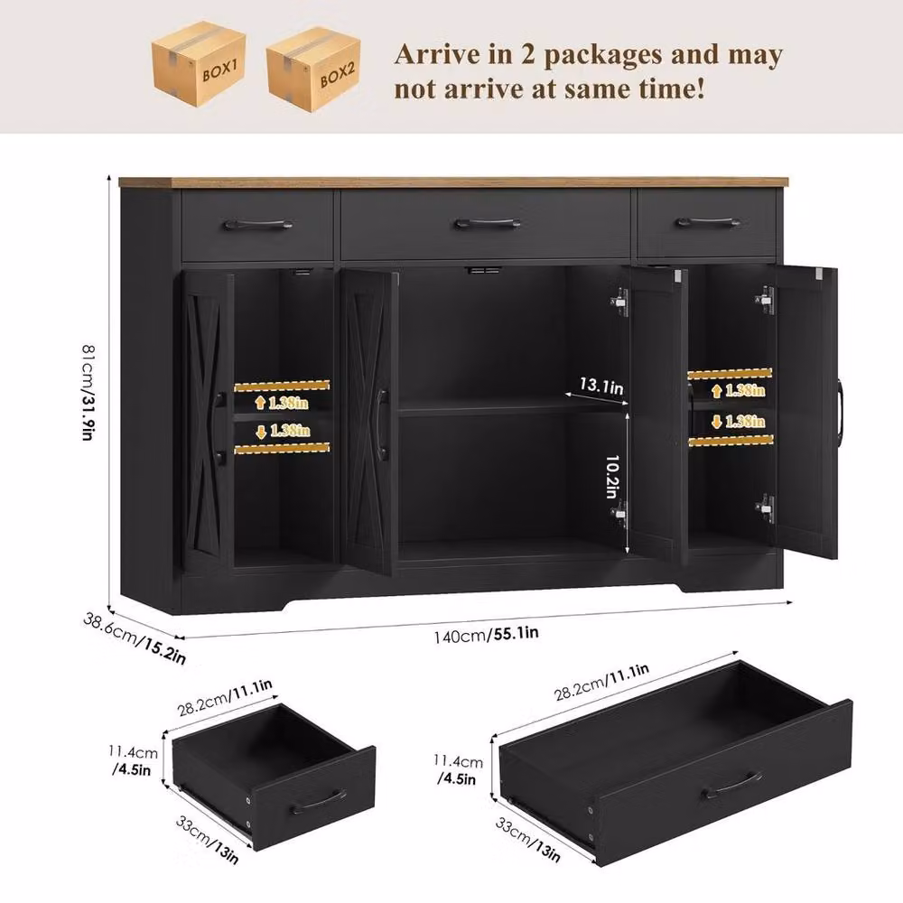 PAWNORA Antique Black Sideboard Storage Cabinet – 2