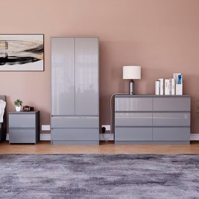 HD Designs Vida Designs Glinton 3 Piece Grey Glossy Bedroom Set – 1