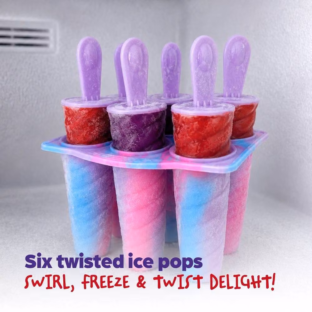 Hinsinc Cosmic Pink 6 Twister Shape Ice Pop Mould Reusable Frozen Treat Maker in Pink and Multicolour – 2